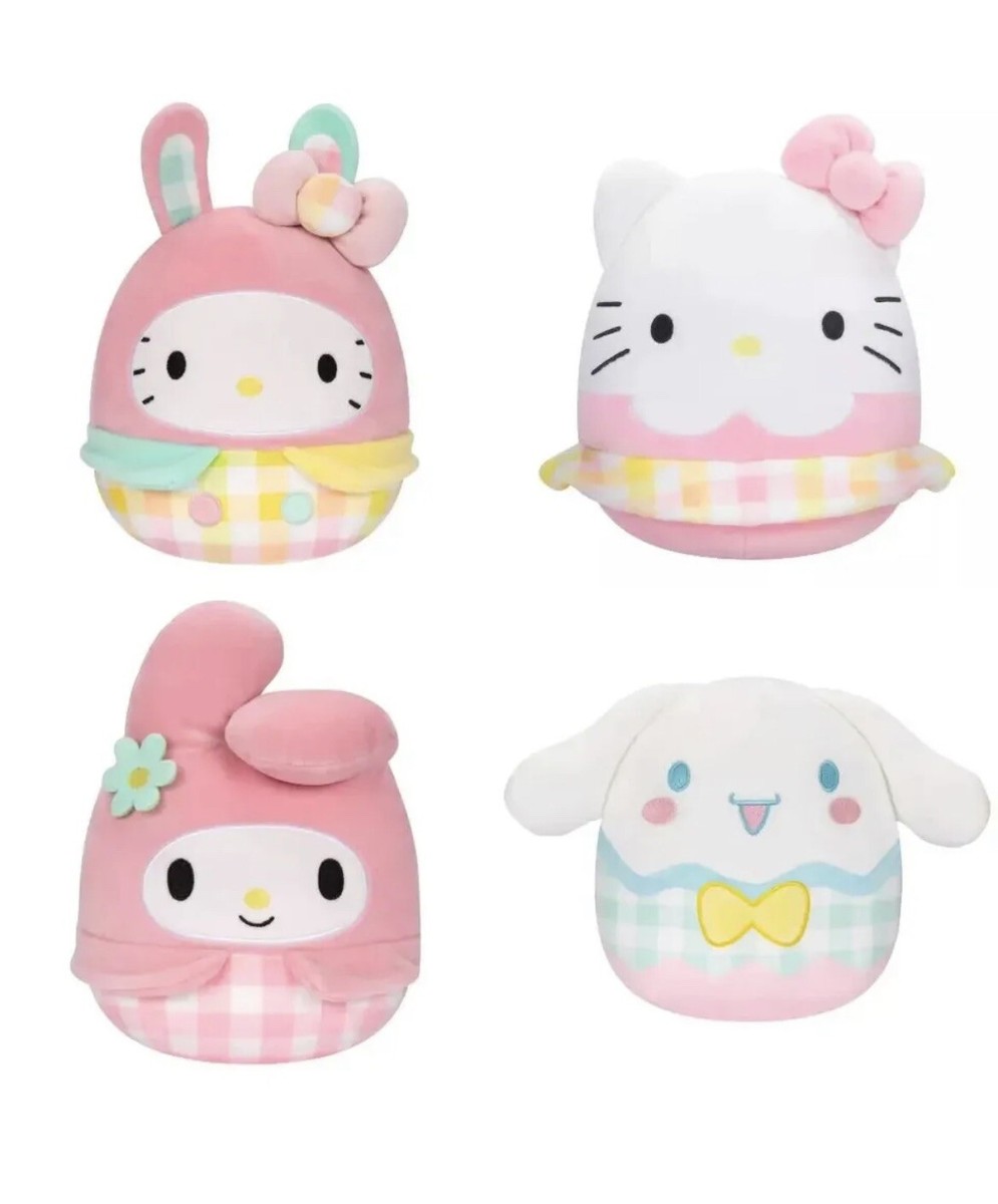 SET OF 4 SANRIO HELLO KITTY CINNAMOROLL SQUISHMALLOW EASTER PLUSH