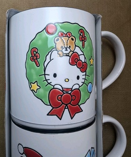 NEW! Hello Kitty Coffee Cups Mugs Set Of 2 Ceramic Oversized 4+Inch Height jan25 - Picture 5 of 11
