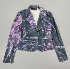 Just Cavalli Womens Denim Jacket Blue Purple Xs Floral Stretch