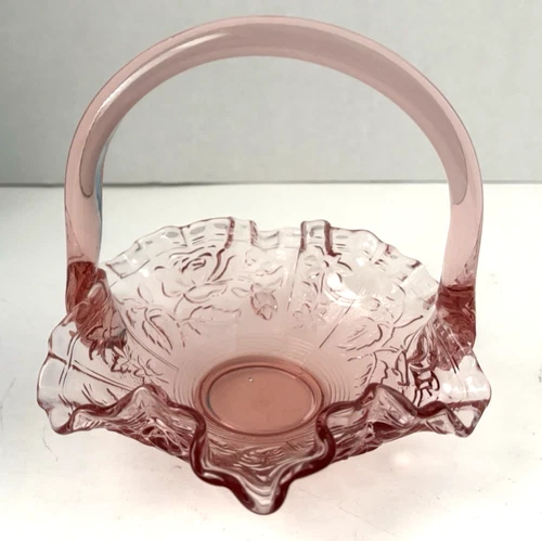 Fenton Dusty Rose Glass Basket Ruffled Edge 6"