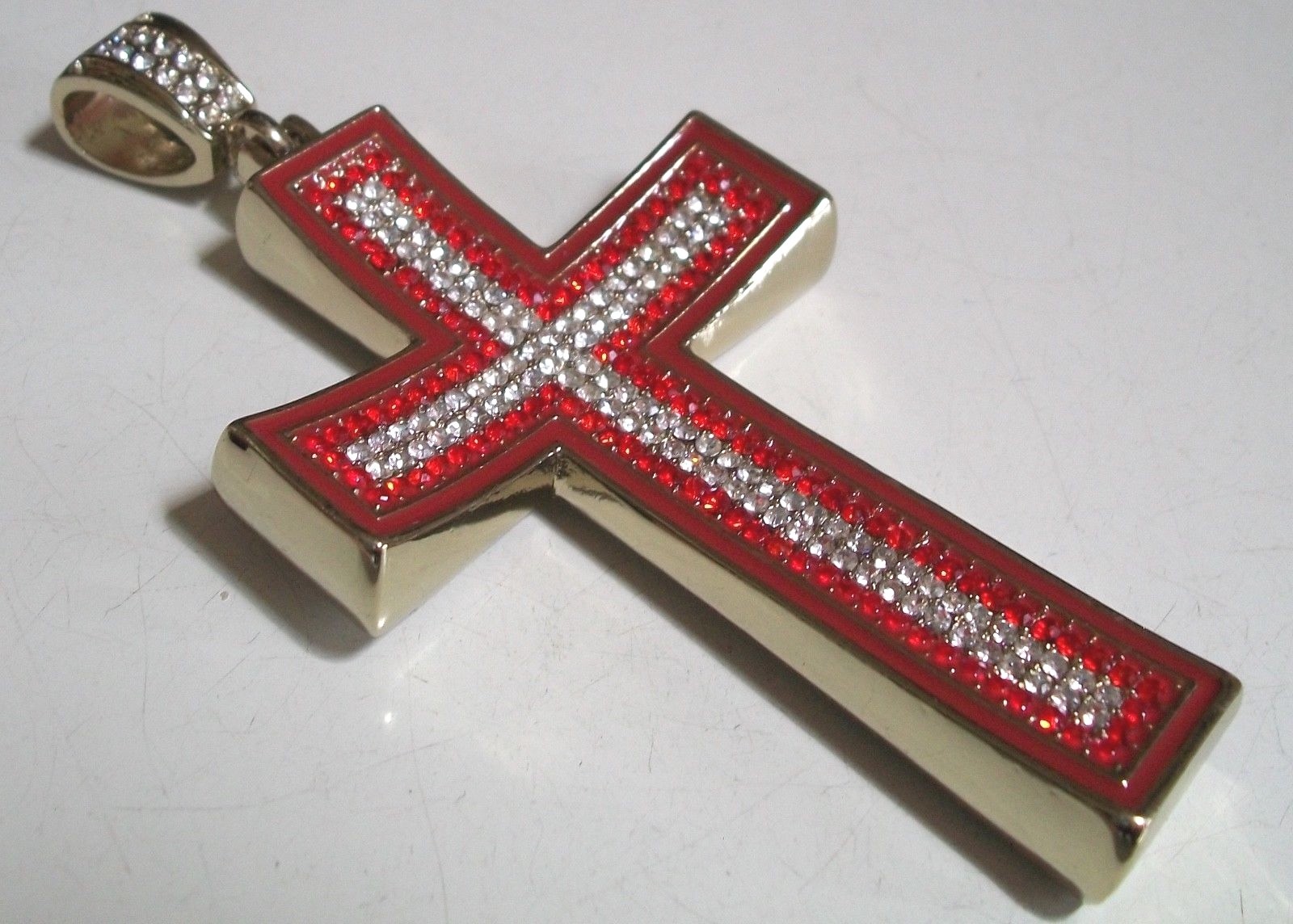 Men's Stones Red & Gold Finish Cross Religious Fashion Casual Pendant ...