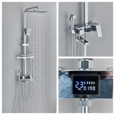 Exposed Shower System With Digital Temperature Display Rainfall Shower Fixtures