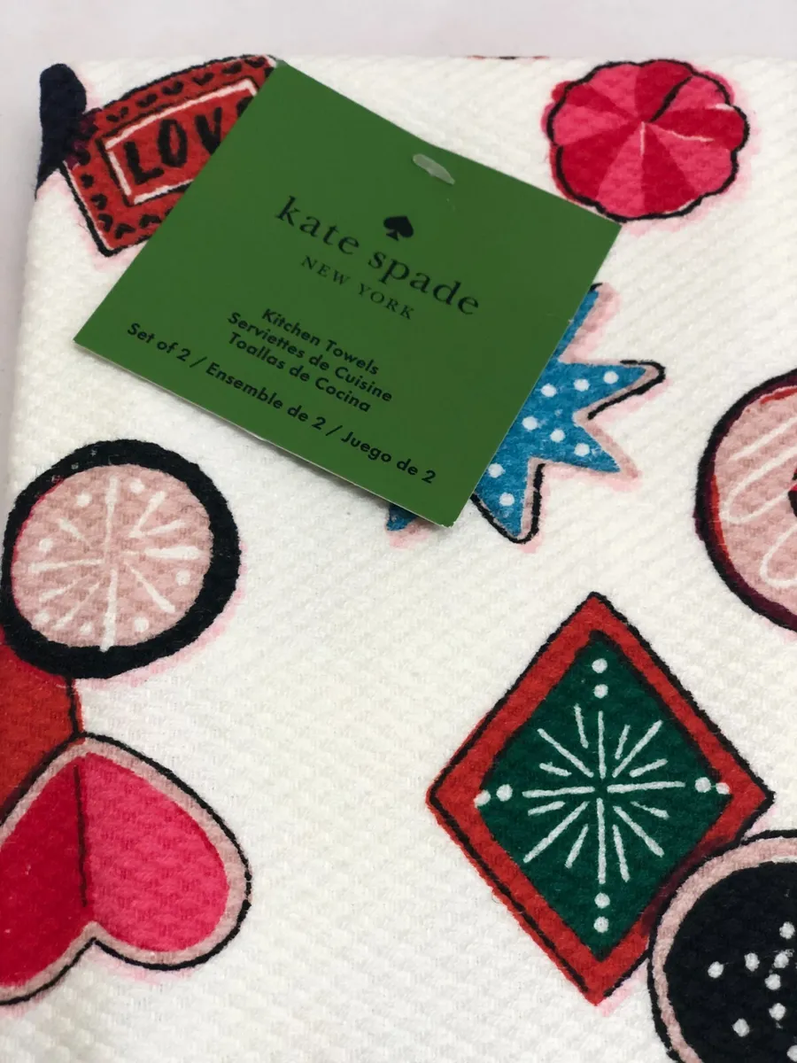 Kate Spade 2 pc Christmas Kitchen Dish Towels Candy Cane Love Heart  Ornaments