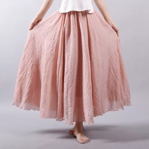 Women Summer Skirt Cotton Blend Long Skirts Elastic Waist Boho Maxi Skirts Size - Picture 14 of 32
