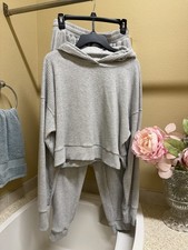 Together Women's Gray Knit Hooded Hoodie Pants Set Size M STK9820