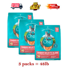 3 Packs -Purina® ONE® Tender Selects Adult Cat Dry Food - Salmon, 16 Lb 1.49 per pound