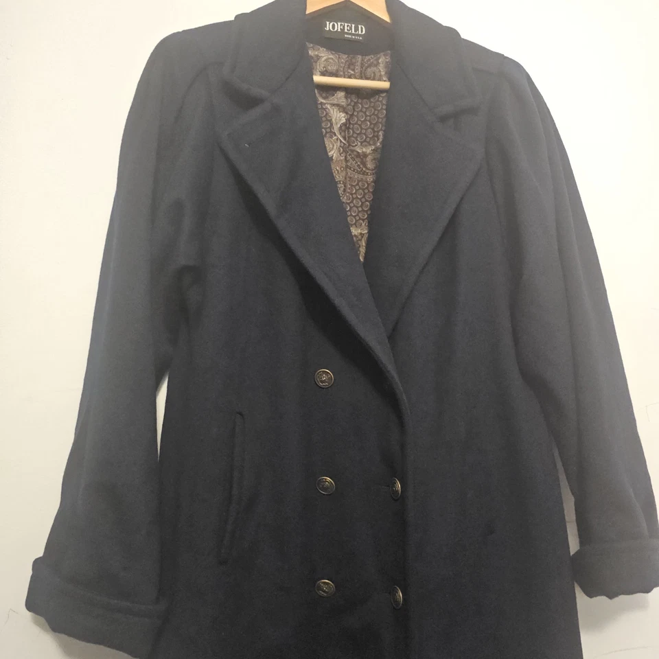 Gabardina vintage negra de lana de EE. UU. doble botonadura para mujer Foto 3 de 4