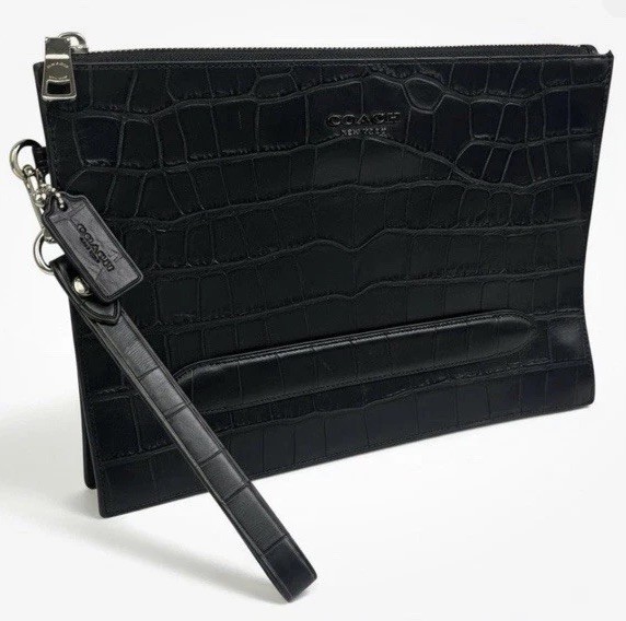 Coach Men's / Women's Structured Pouch Crocodile Embossed Leather