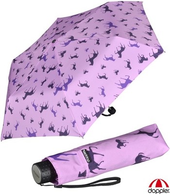Doppler Regenschirm Kinder Taschenschirm klein leicht lila violett Horses Pferde