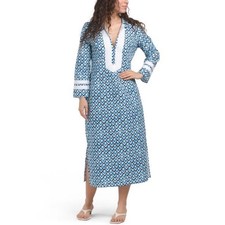 Sail To Sable Long Sleeve Caftan Blue & Green Teardrop Print Size Medium
