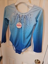 Gymnastics Dance LS Blue Sequin Leotard NEW Sz 10/12 No Tag