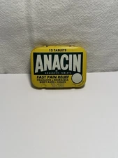 Vintage Anacin Analgesic 12 Tablets Fast Pain Relief Empty Tin U.S.A. Made