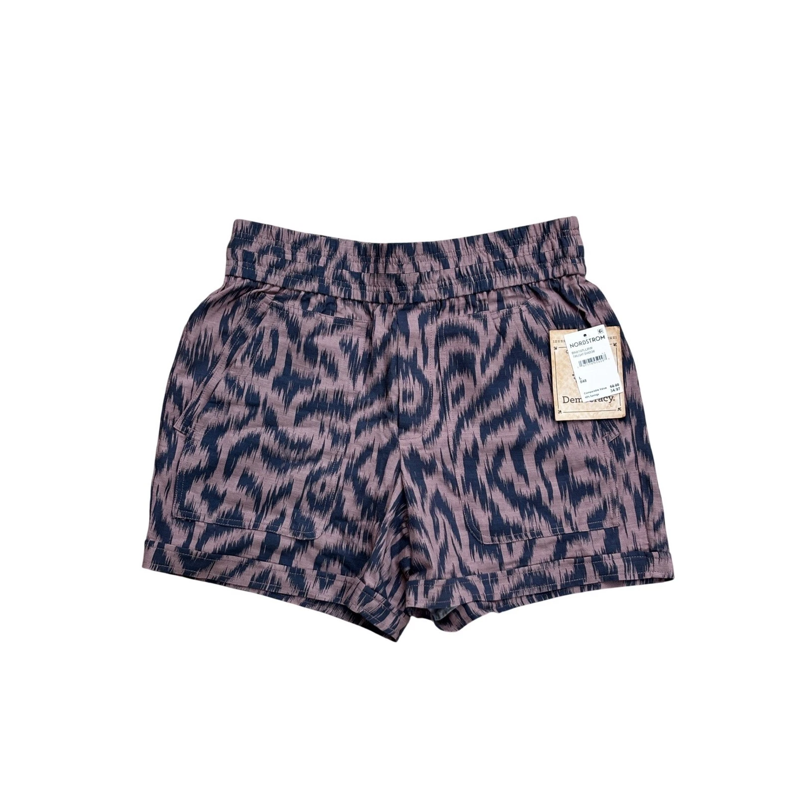 Democracy Womens Twilight Shadow Ikat Print Smocked Pull On Waist Shorts Size L
