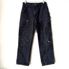 USA MADE Carhartt B01 BLK Loose Fit Double Knee Duck Jean 33X32 Work Distress