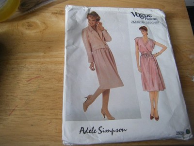 Vintage 80er Jahre Schnittmuster, Vogue Designer Adele Simpson, Kleid/Jacke, ungeschnitten