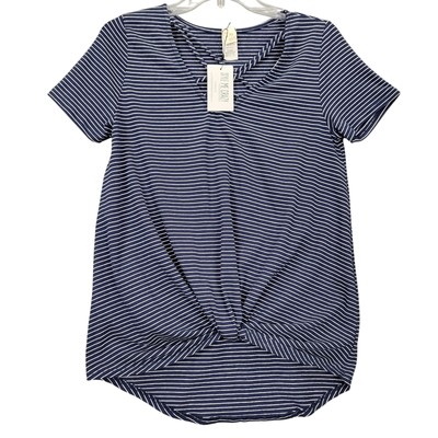 7th Ray Blue Shirt Stretch Preppy Stripe Classic Short Sleeves NEW $35 Women's S