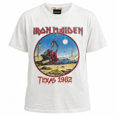 Pull&Bear Iron Maiden Texas 1982 Graphic T-Shirt Men s S White Retro Style