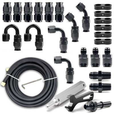 Medoon 6AN PTFE Fuel Line Kit, Nylon Stainless Steel Braided 6AN-26FT, Black 