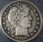 1908-D Barber Half Dollar ANACS F15 Silver 50C Cert#7870398
