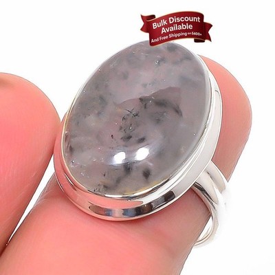 Natürlicher Moosachat 925 Sterlingsilber Cluster Handwerker Mutter Ethno Ring Größe 7