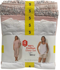 Felina Women's 4-Piece 100 Cotton Sleep Pajama Set, Size: S 