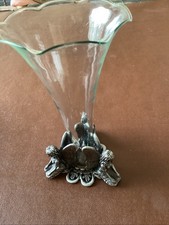 Vintage Art Nouveau Fairy Bud Vase - Pewter Base & Ruffled Glass Trumpet