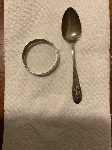 Sterling Silver Mount Vernon Lunt Silver Spoon & Unbranded Sterling Napkin Ring