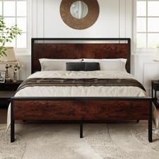 Queen Size Platform Bed Frame with Wooden Headboard and Footboard, Heavy Duty 12