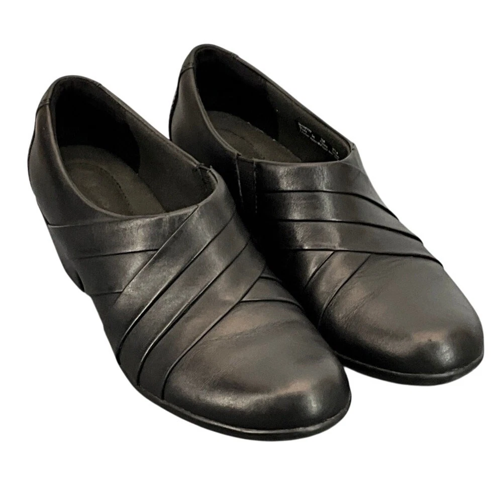 Mocassino donna Clarks Collection nero pelle tacco a blocco slip on comfort zoccoli 7M