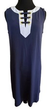 Michael Kors Womens Navy Blue Sleeveless Shift Dress  M Split Neck Knee Length