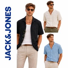 Jack & Jones Mens Jacquard Shirt With Short sleeves Resort Collar Cotton Wear