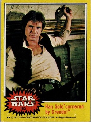 1977 Topps Han Solo cornered by Greedo! Star Wars Yellow #162