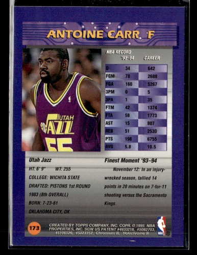 1994-95 Finest #173 Antoine Carr Refractor - Picture 2 of 2
