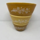 Vintage 50s PYREX Mixing Bowls - Golden Yellow With White Floral Bouquet  3