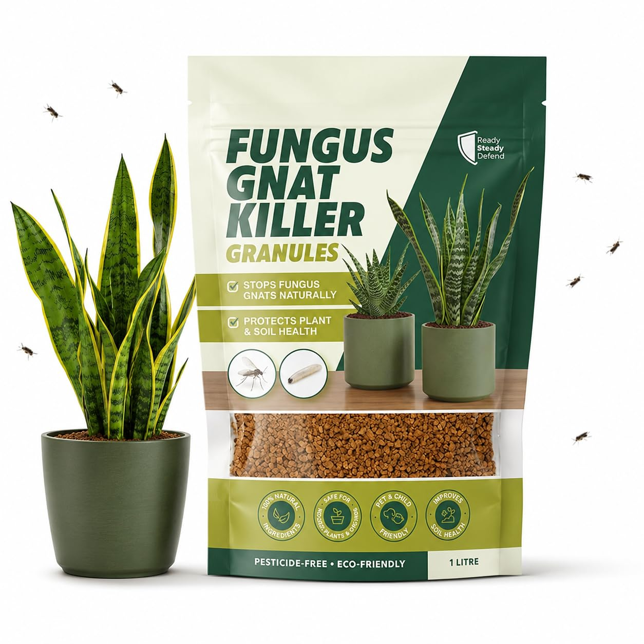 Fungus Gnat Control Granules for Indoor Plants | Natural Diatomaceous Earth Soil
