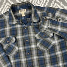 Duluth Trading Co Burlyweight Flannel Mens 2XL Blue Gray Green Plaid Long Slv
