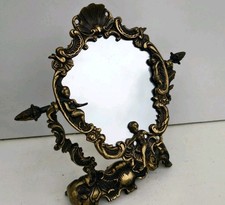 Specchio da Tavolo con Cornice in Bronzo Regolabile Vintage 35 Cm X 31 cm