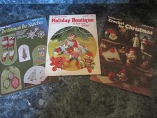 VTG CHRISTMAS PATTERN BOOKS TO KNIT CROCHET EMBROIDERY NEEDLEPOINT TRANSFERS