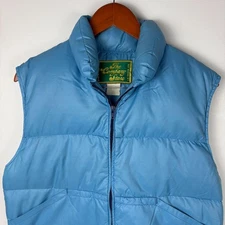 Vintage The Company Store Puffer Vest Quilted Fill Blue Sleeveless Small