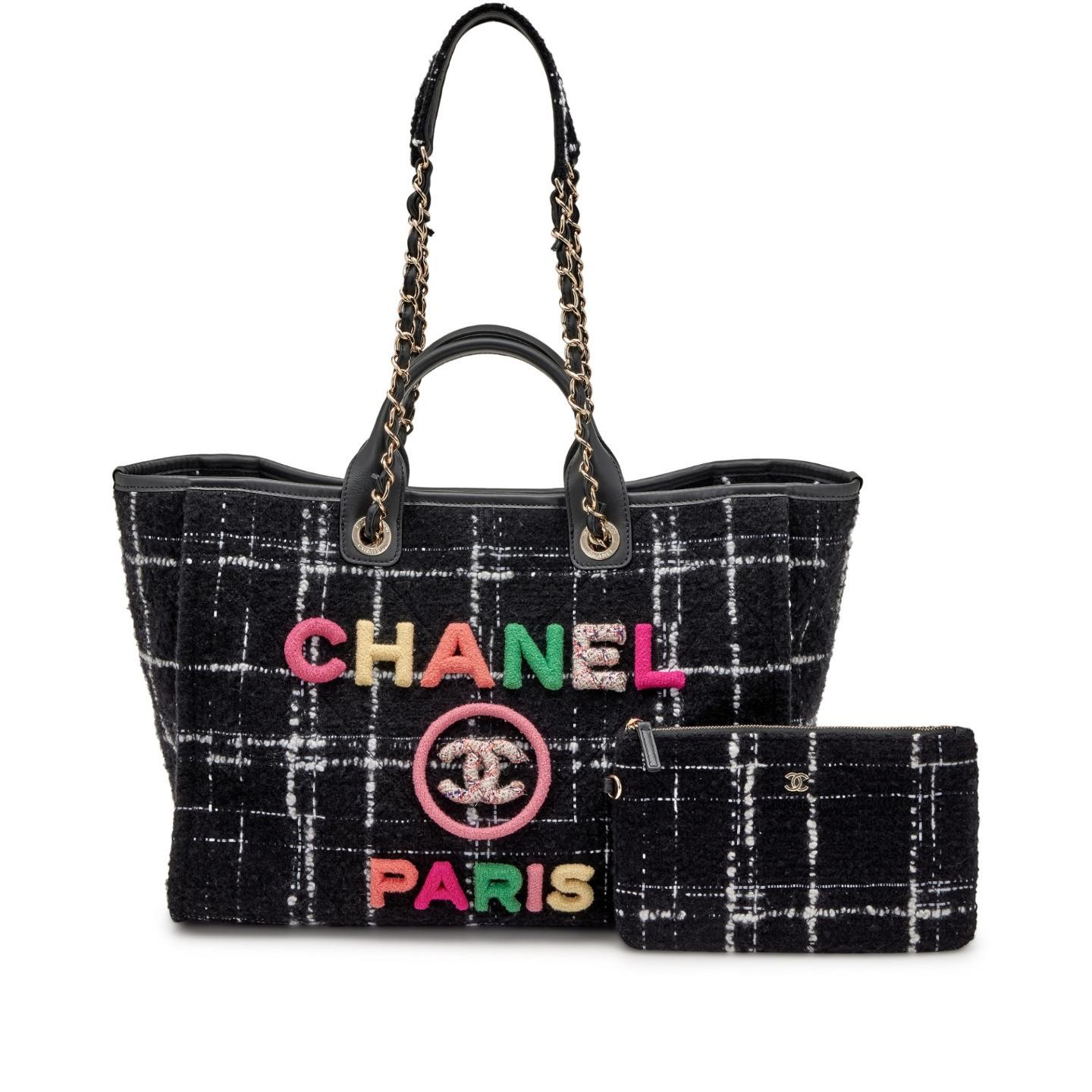 Chanel bag Rainbow black tweed Deauville tote Ltd ed 2022 w receipt ref ys