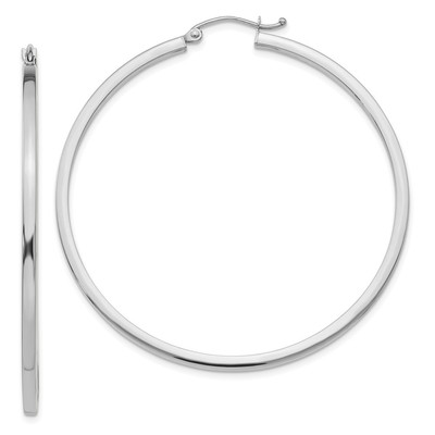 14k White Gold 2x50mm Square Tube Hoop Earrings 3.61gm