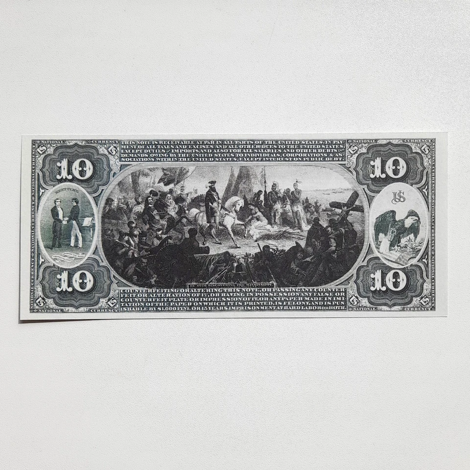 10 Dollars 1871 US Covington National Currency Reproduction Banknote Fr US# 414 - Image 4 of 4