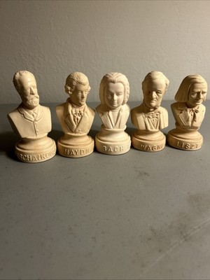 Vtg Halbe lot 5 Music Composer Statues Bach, Haydn, Liszt, Tchaikovsky, Wagner