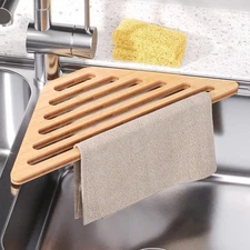 Dish Drying Rack for Sink Corner,Bamboo Drainer Mat for Kitchen,Sink Accessor...