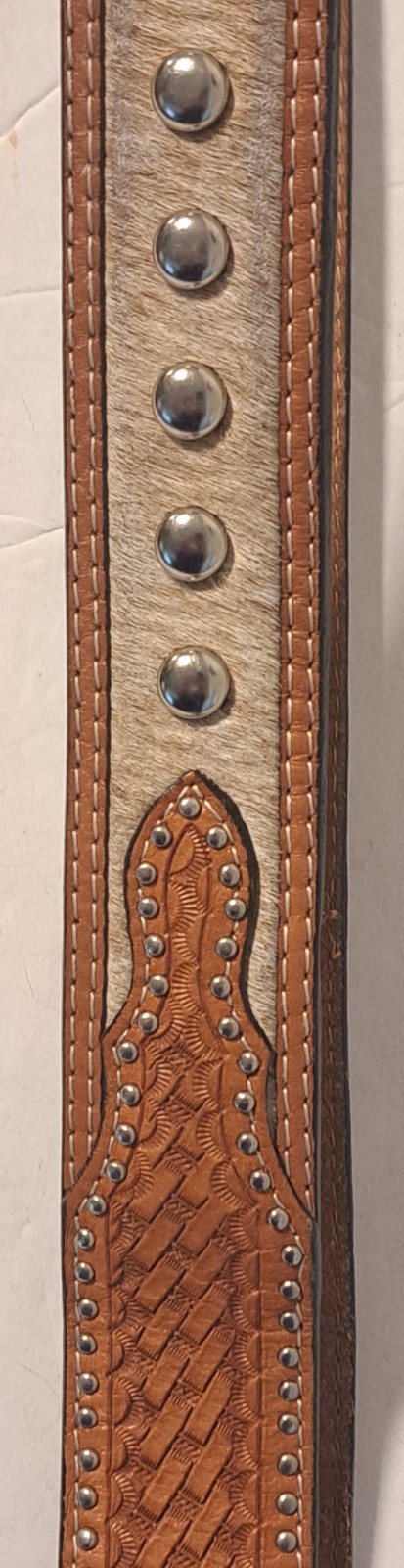 Ranger Genuine Leather & Pony Hair Belt Studded Silver Buckle WB505 Size 34