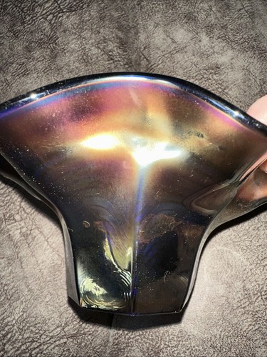 Fenton Peacock Tail Violet Amethyst Purple Carnival Glass Ruffled Bowl - Picture 3 of 6