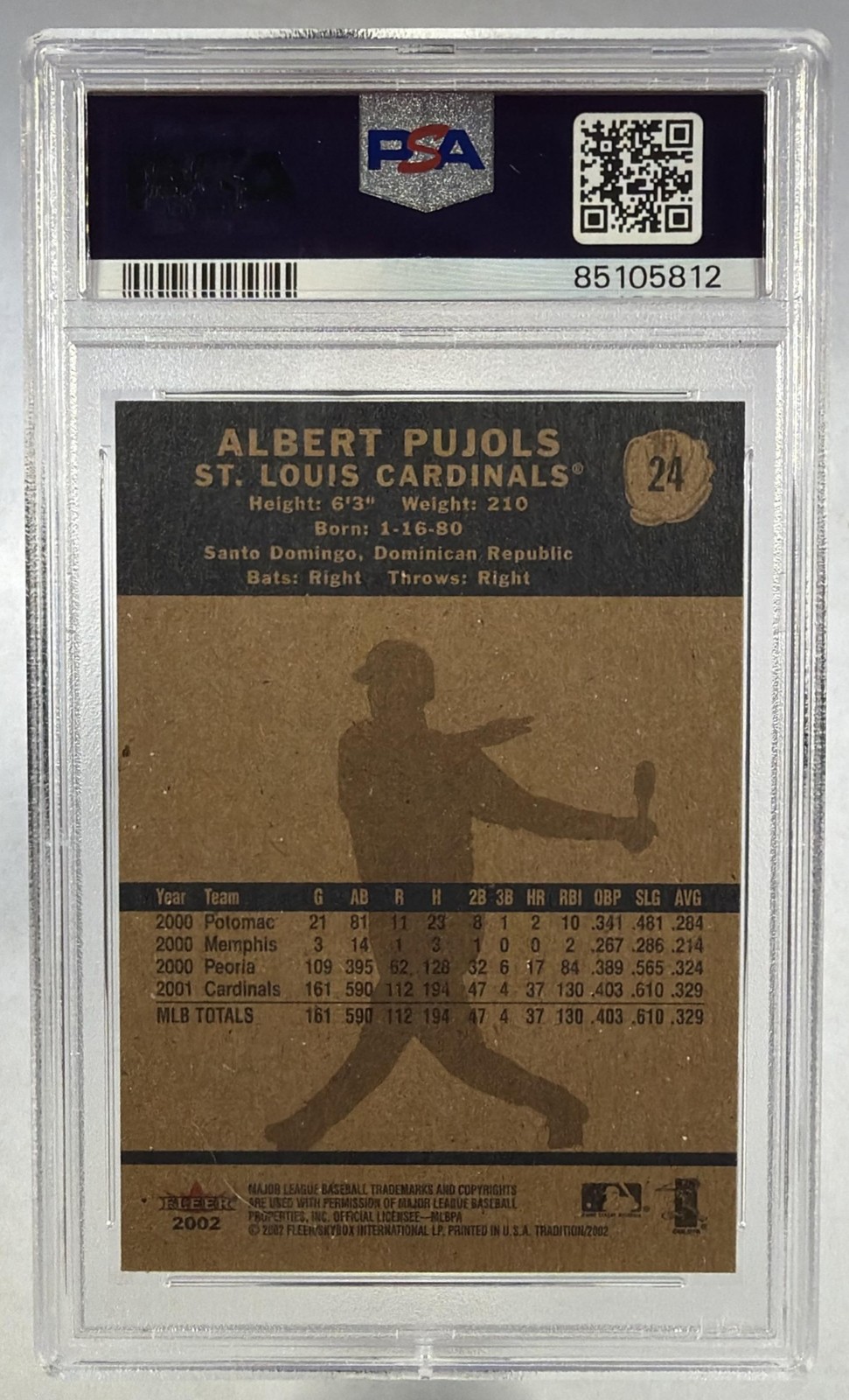 2002 Fleer Tradition Albert Pujols Cardinals #24 PSA 9 view 2