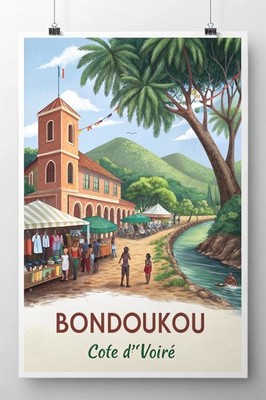 Lebendiges Bondoukou, Elfenbeinküste Stadtbild Reiseposter - Afrikanische Essenz Kunst P