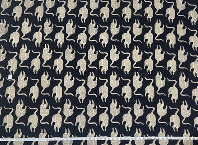 Cat Print Upholstery Fabric Black Beige Cotton Canvas Home Decor Craft 59  Width