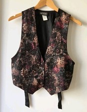 Vintage 90s Wrapper Flora Tapestry Vest Small Black Brocade Made In USA